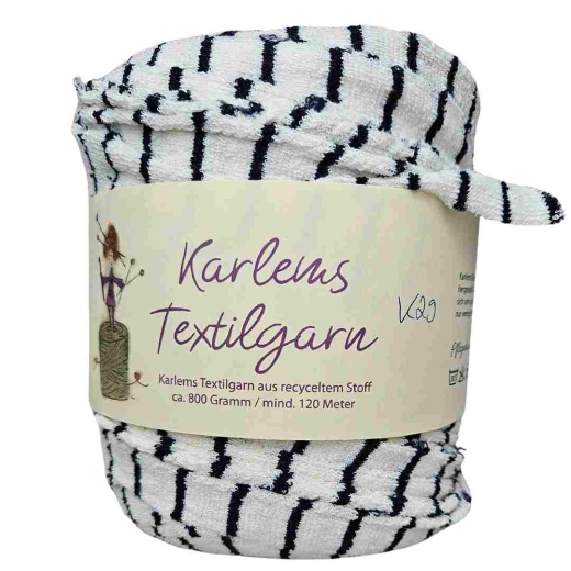 Karlems Textilgarn in Weiß Schwarz gestreift K29