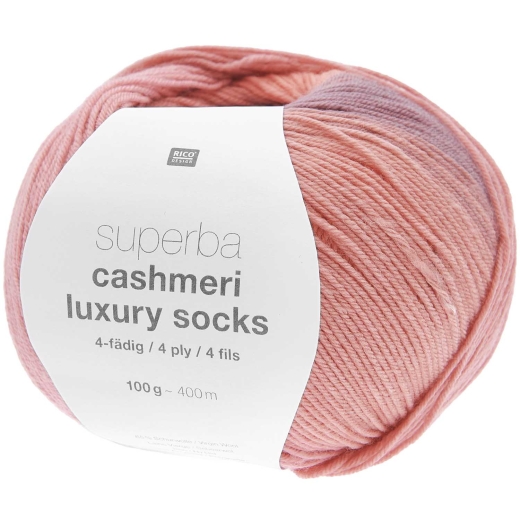 Superba Cashmeri Luxury Socks 4-fädig von Rico Design - Farbe 024 rosa dégradé