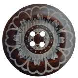 Knopf aus Holz Farbe braun mit Blumenmuster 6cm