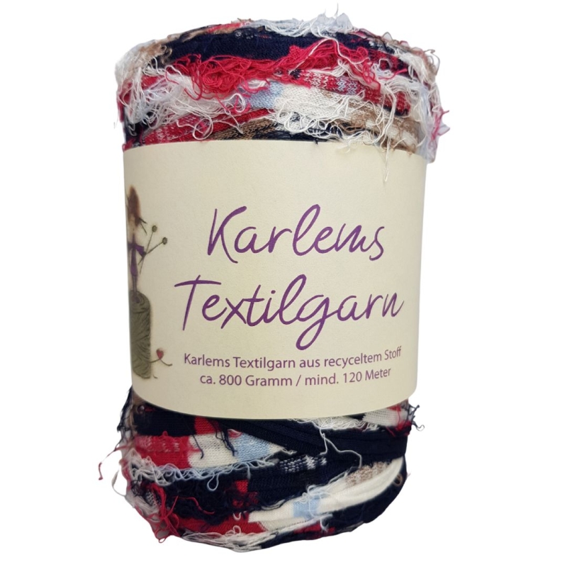 Karlems Texitlgarn - kleine Rolle - in rot, blau, braun, weiß und grau fuzzy