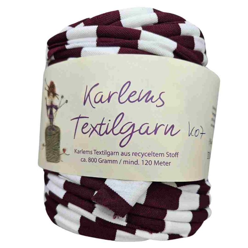 Karlems Textilgarn in Weiß Bordeaux gestreift K07