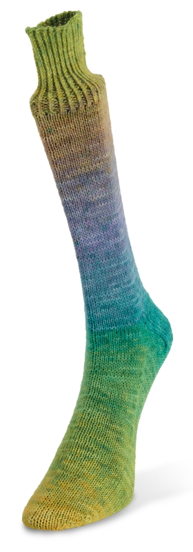Watercolor Sock Farbe 100: Gelb Grün Blau und Lila von Laines du Nord – Sockenwolle