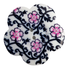 Knopf aus Kunststoff weiß mit Blumenranken 5cm