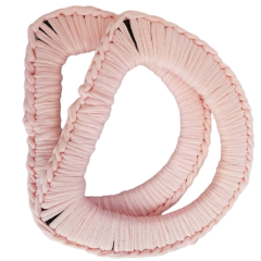 Taschenhenkel aus Kunststoff mit rosa Textilgarn umhäkelt