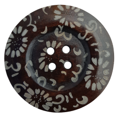 Knopf aus Holz Farbe braun mit Blumenmuster 6cm